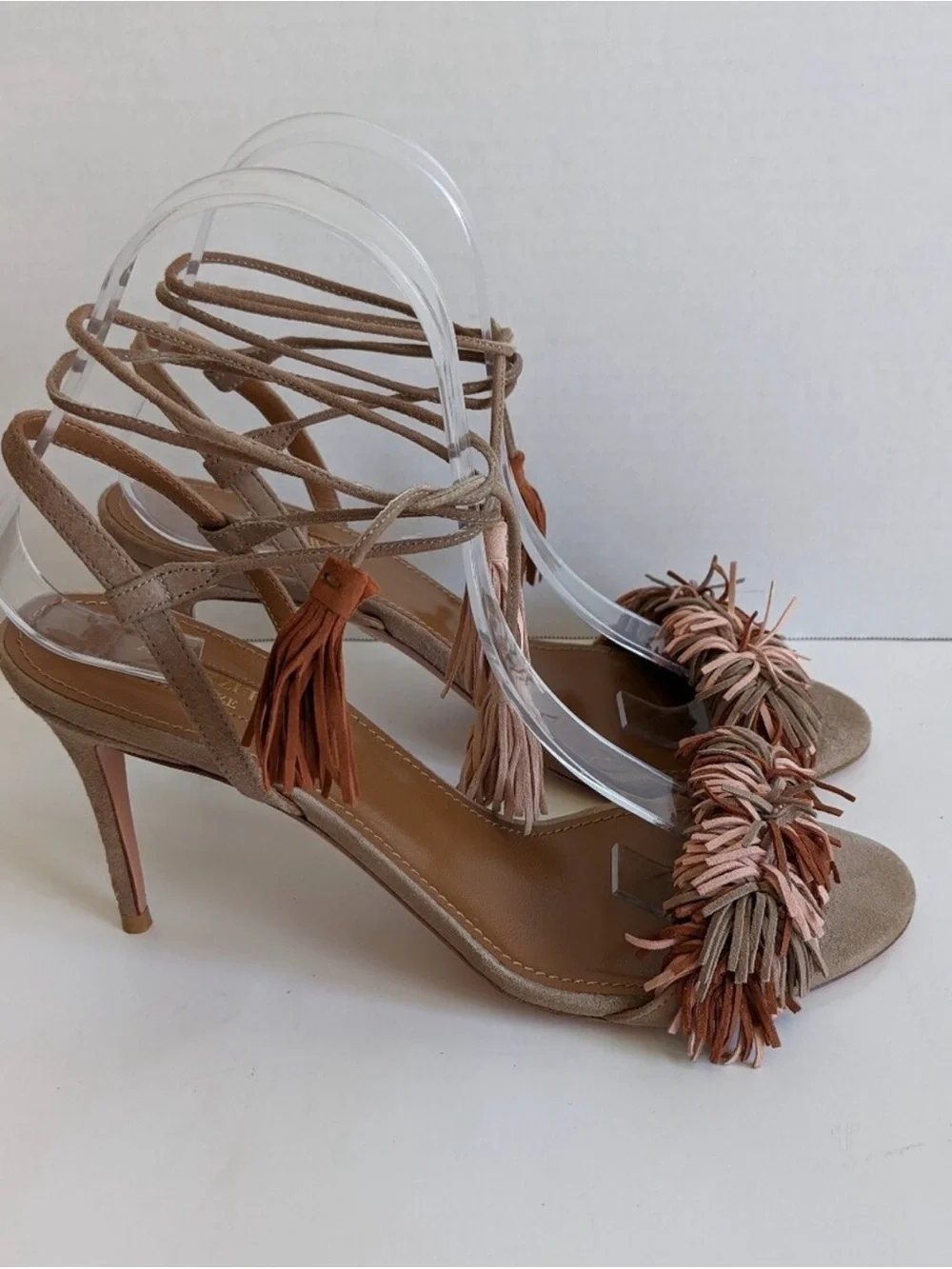 Aquazzura Wild Thing 85 mm Terracotta Suede Fringes Sandal Heels size 38